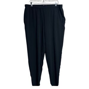 Eileen Fisher Black 100% Silk Tapered Pants Elastic Waist Large Pull On